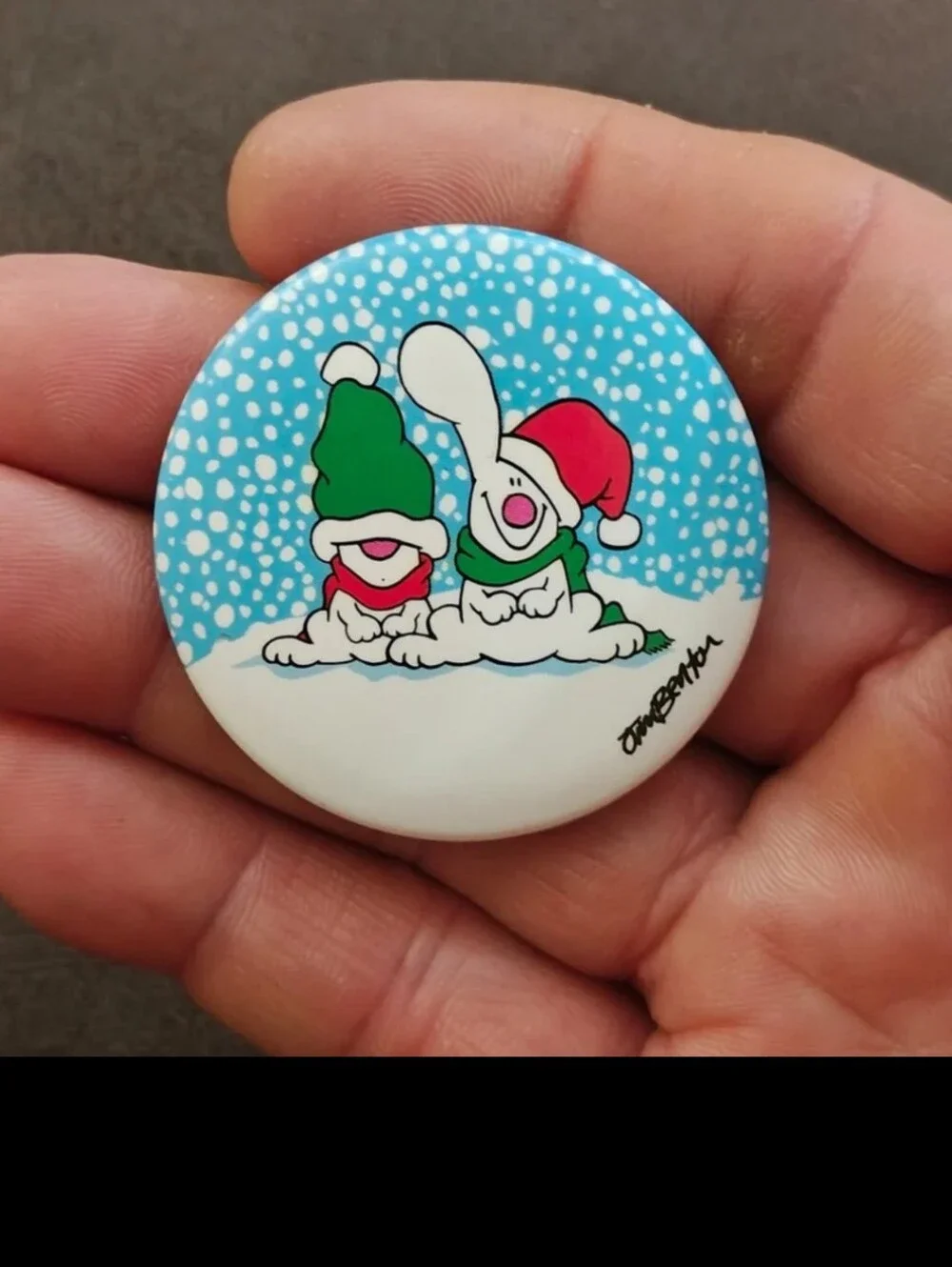 1980s Rare Jim Benton Christmas Pinback/Pinbutton